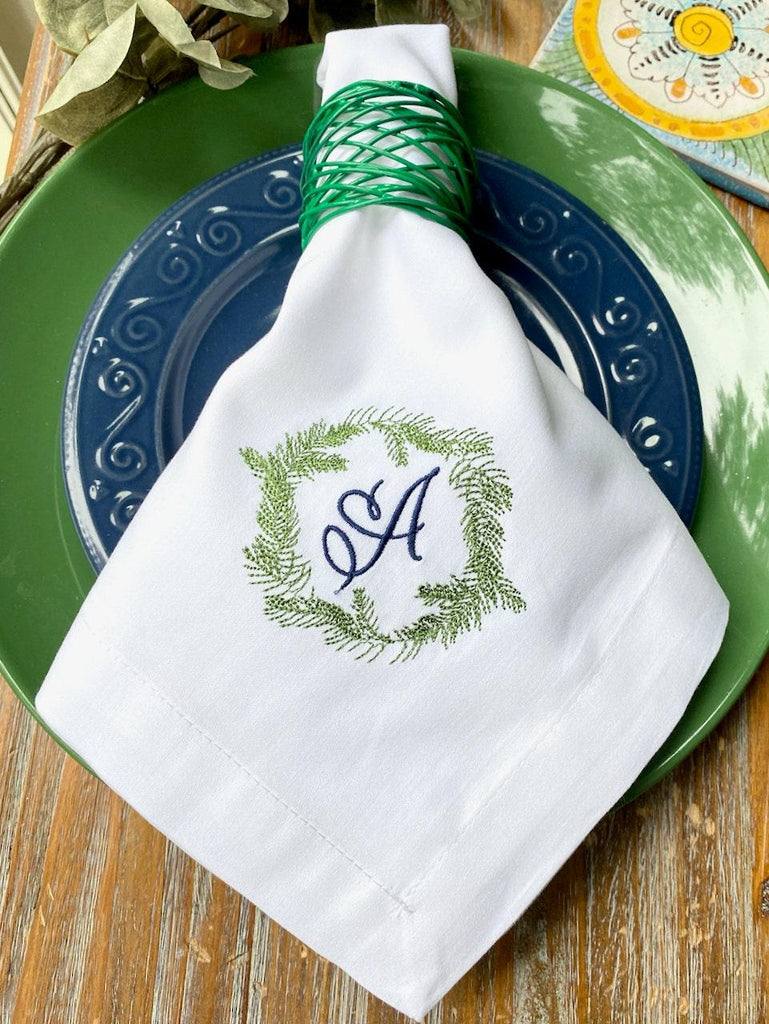 Green Napkin Rings, Set of 6, Wire green napkins rings - White Tulip Embroidery