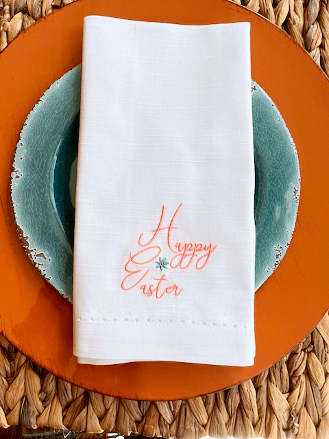 Happy Easter Embroidered Cloth Napkins - Set of 4 - White Tulip Embroidery