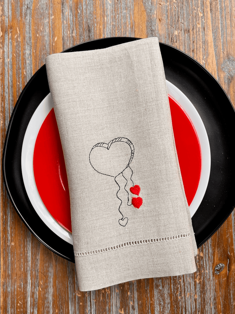 Heart Cloud Embroidered Cloth Napkins - Set of 4 napkins - White Tulip Embroidery