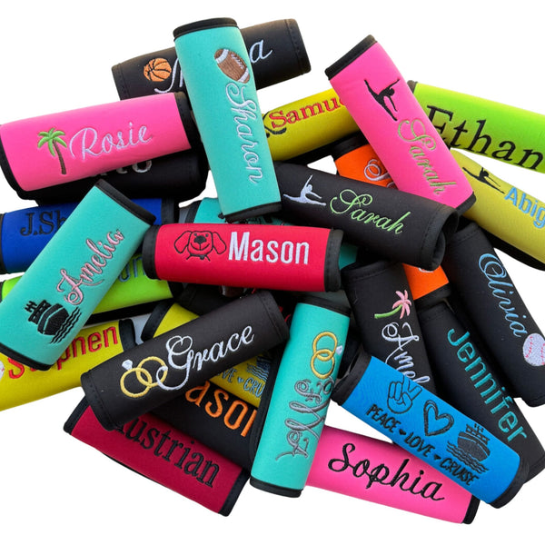 Cheer Name Luggage Handle Wrap Personalized and Embroidered, Cheerleader Luggage Tag - White Tulip Embroidery