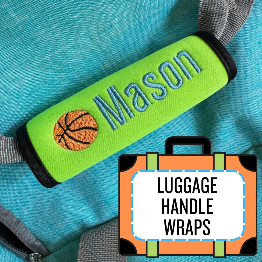 Basketball Name Luggage Handle Wrap Personalized and Embroidered, Basketball Sport Bag Name Tag - White Tulip Embroidery