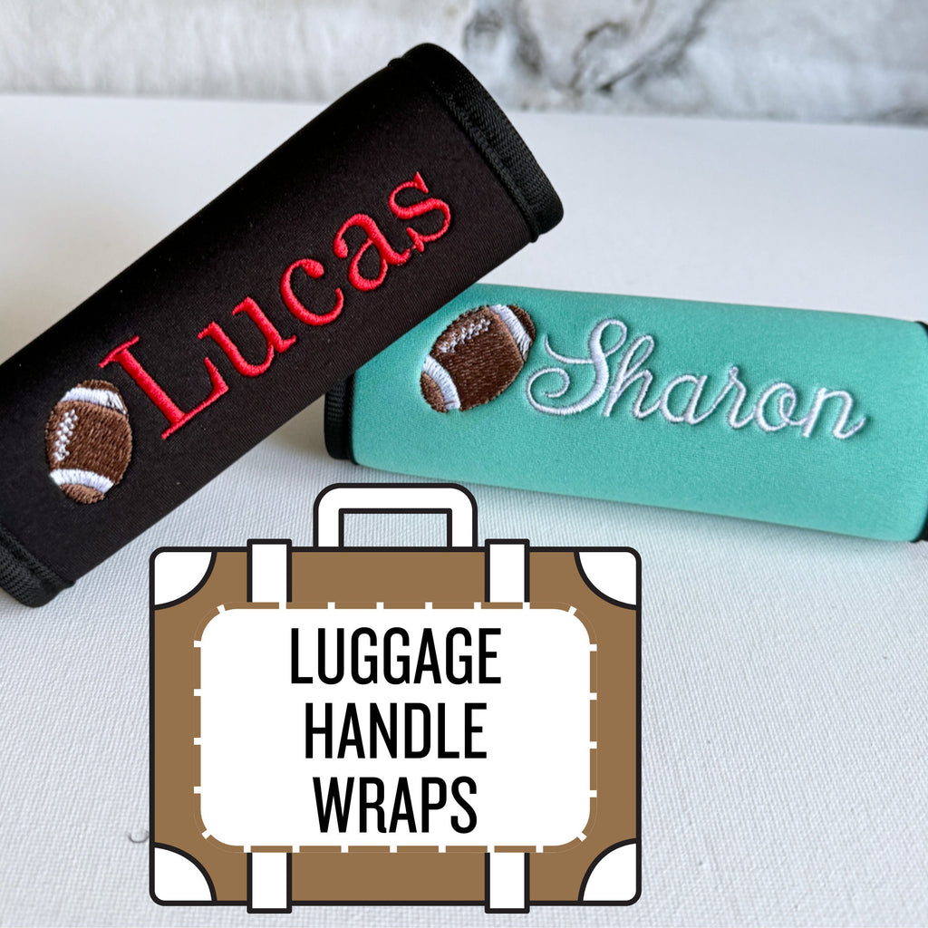 Football Name Luggage Handle Wrap Personalized and Embroidered, Football Sport Bag Name Suitcase Tag - White Tulip Embroidery