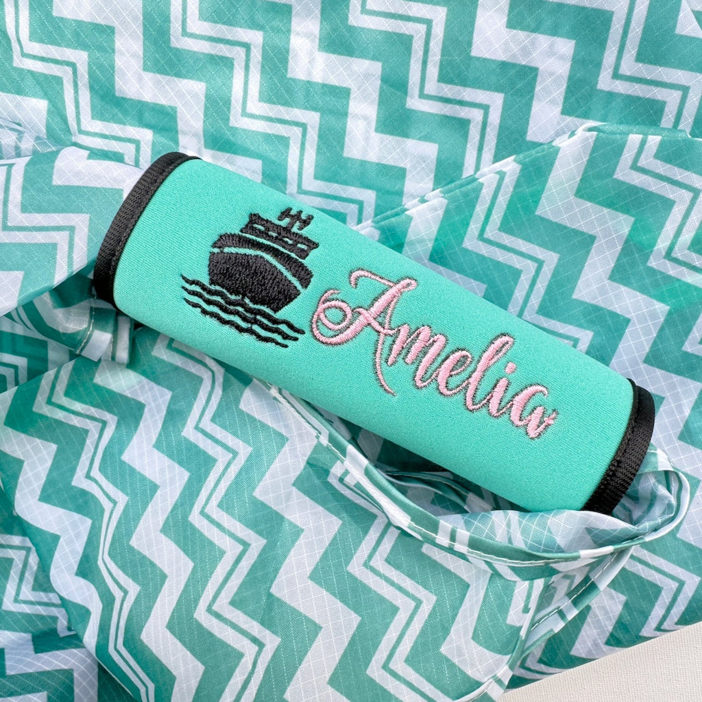 Cruise Name Luggage Handle Wrap Personalized and Embroidered, Cruise Trip Name Suitcase Tag - White Tulip Embroidery