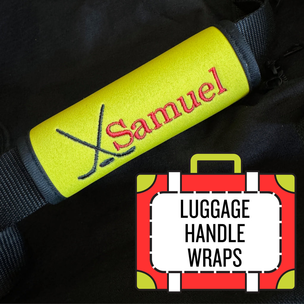 Hockey Luggage Handle Wrap Personalized and Embroidered, Ice Hockey Bag Name Tag - White Tulip Embroidery