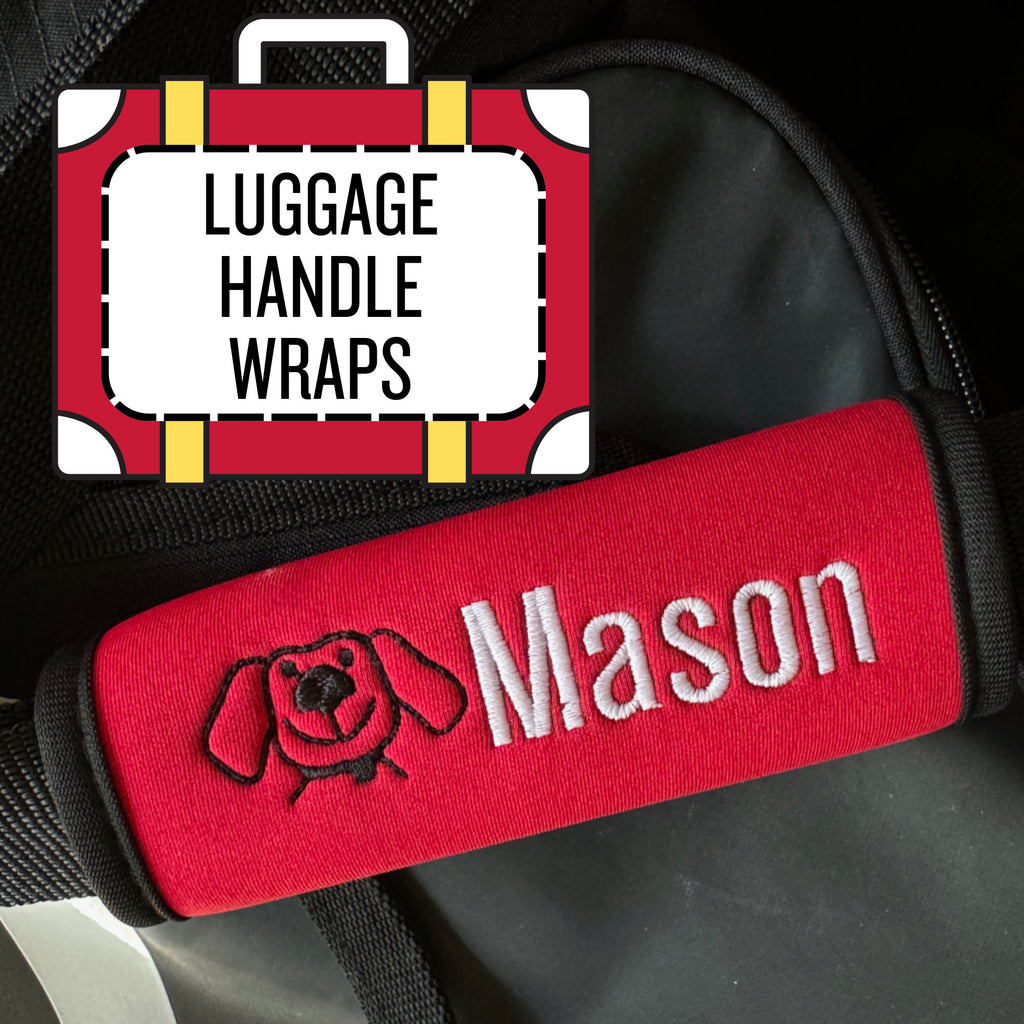 Dog Name Luggage Handle Wrap Personalized and Embroidered, Dog Suitcase Name Tag - White Tulip Embroidery