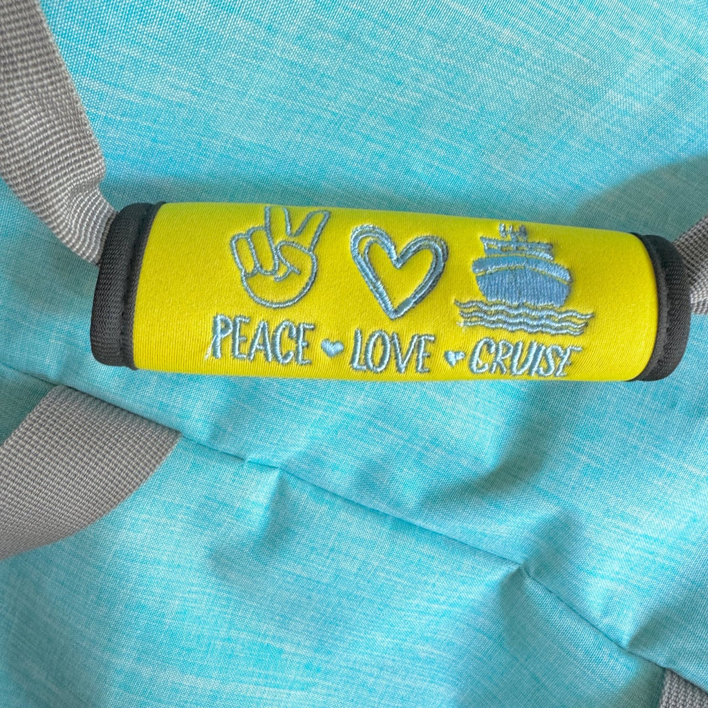 Cruise Luggage Handle Wrap Personalized and Embroidered, Cruise Trip Suitcase Tag, Peace Love Cruise - White Tulip Embroidery
