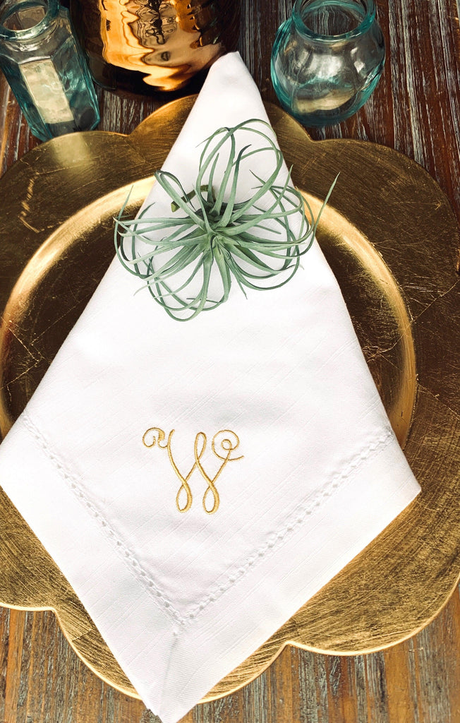 Ink Monogrammed Napkins - Set of 4 napkins - White Tulip Embroidery
