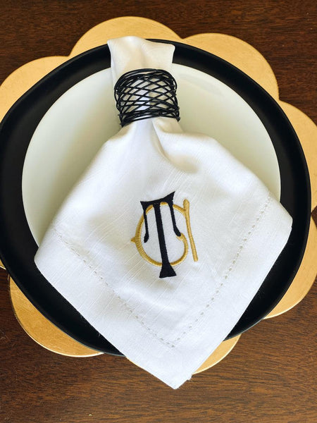 Monogrammed Linen Dinner Napkins - Interlocking