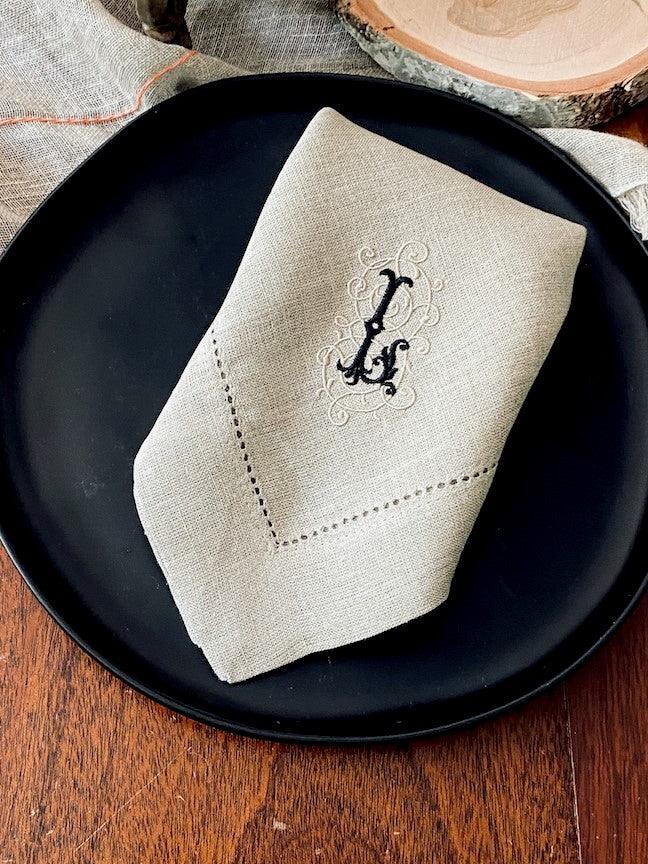 Iron Scroll Monogrammed Embroidered Cloth Napkins - Set of 4 napkins - White Tulip Embroidery