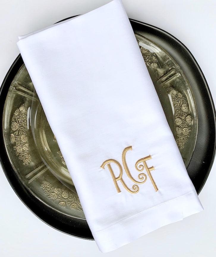 Isabel Monogrammed Cloth Napkins - White Tulip Embroidery