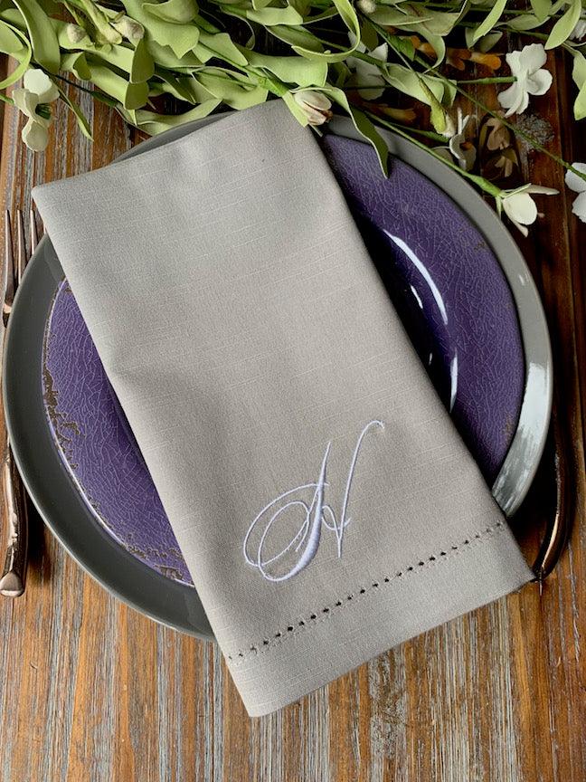 Joy Monogrammed Cloth Dinner Napkins - Set of 4 napkins - White Tulip Embroidery