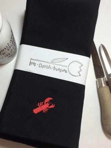 Lobster Embroidered Cloth Napkins - Set of 4 napkins - White Tulip Embroidery