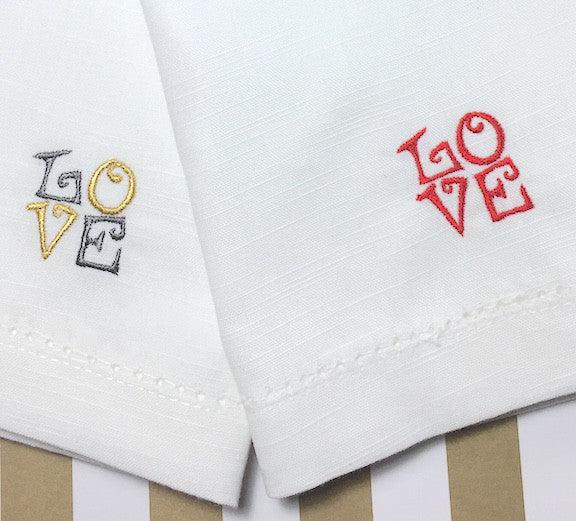 Love Embroidered Cloth Napkins - Set of 4 napkins - White Tulip Embroidery