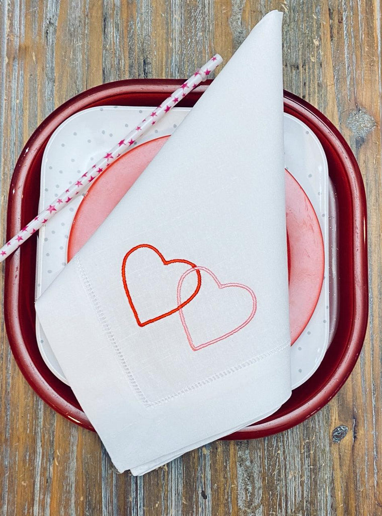 Love LInked Hearts Embroidered Cloth Napkins - Set of 4 napkins - White Tulip Embroidery