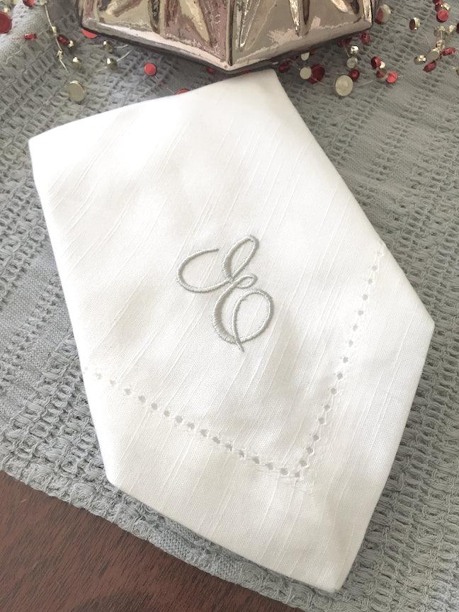 Lulu Monogrammed Embroidered Cloth Dinner Napkins - Set of 4 napkins - White Tulip Embroidery