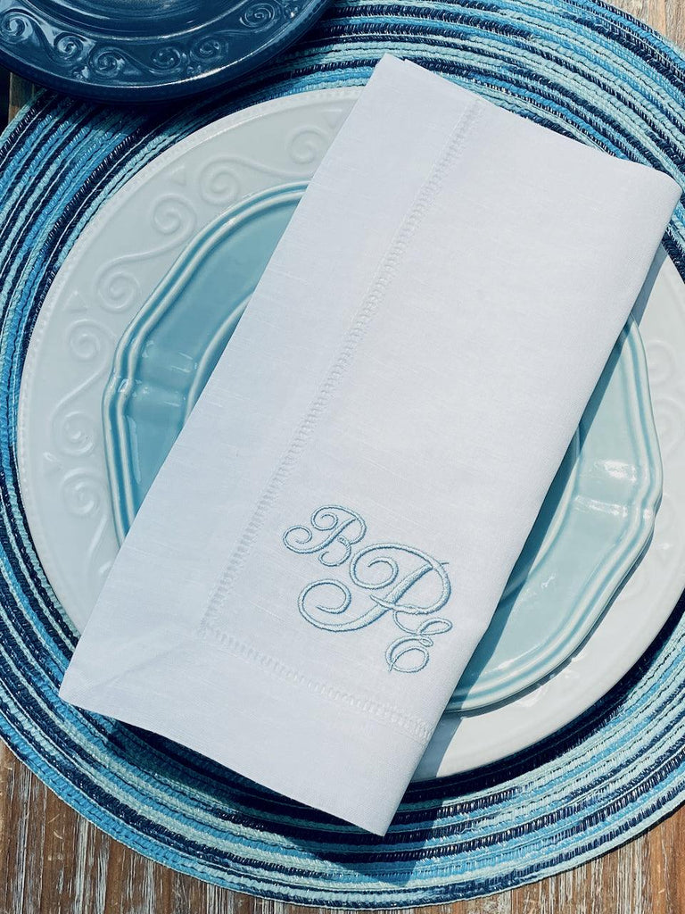 Lulu Monogrammed Embroidered Cloth Napkins - White Tulip Embroidery