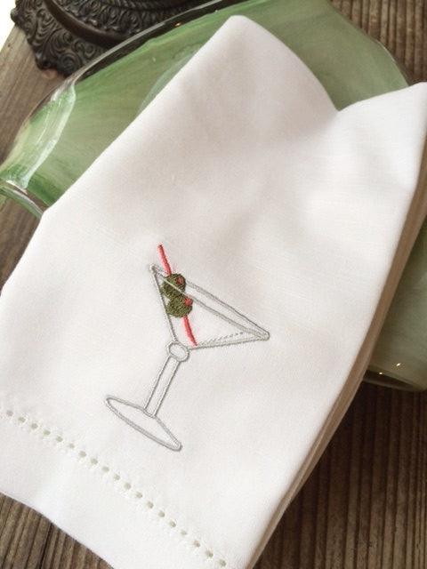 Martini Drink Cloth Napkins - Set of 4 napkins - White Tulip Embroidery