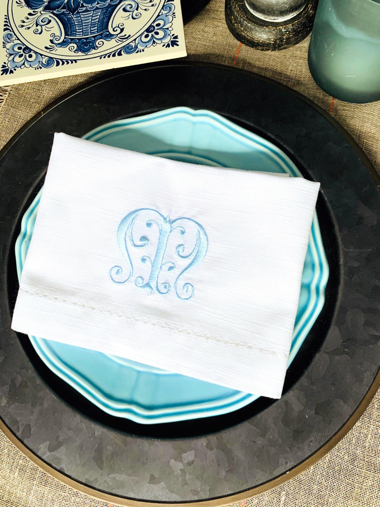 Mimi Monogrammed Cloth Dinner Napkins - Set of 4 napkins - White Tulip Embroidery