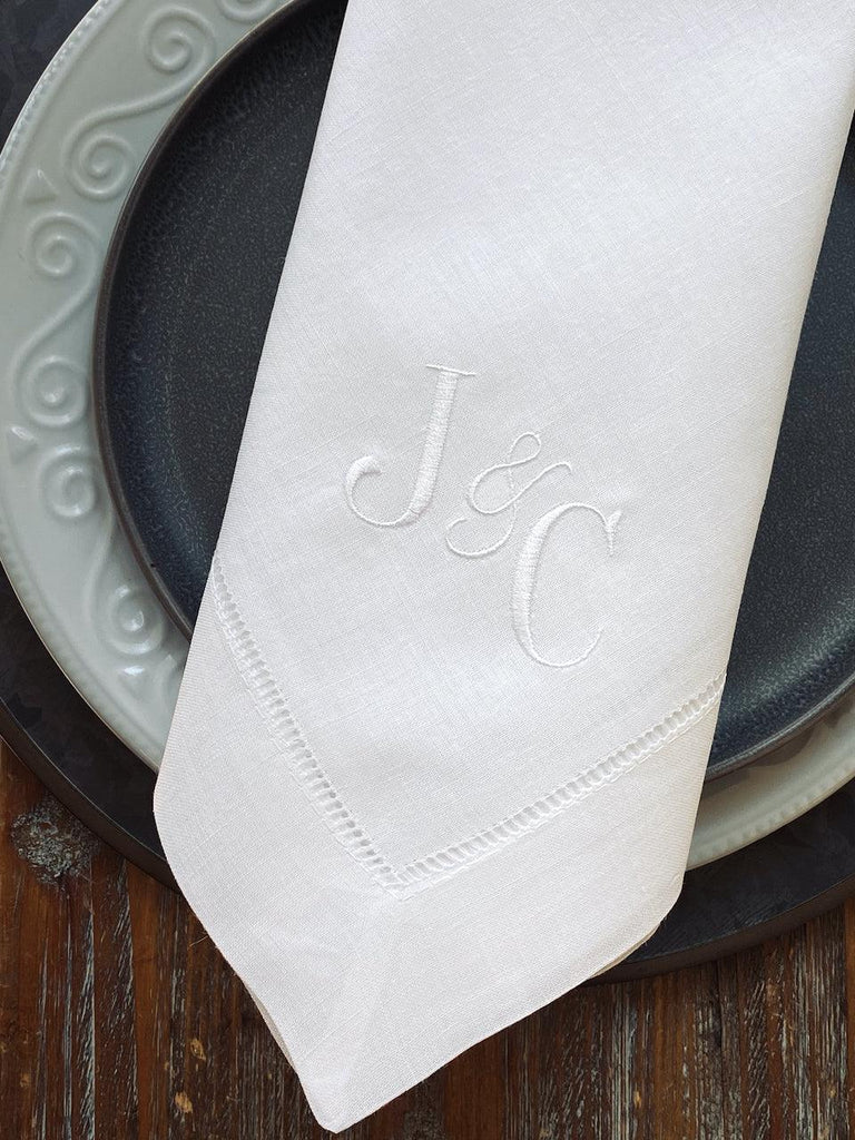 Monogram with Elegant Ampersand Napkins, 4 custom Tammy napkins - White Tulip Embroidery