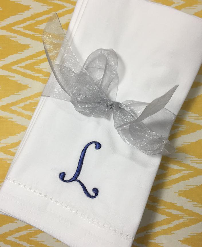 Monogrammed Embroidered Shannon Cloth Dinner Napkins - Set of 4 napkins - White Tulip Embroidery