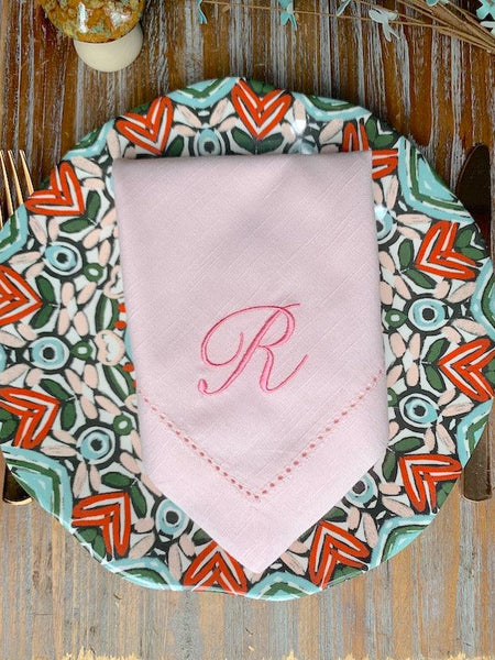 Monogrammed Pink Napkins - Set of 4 dinner pink napkins - White Tulip Embroidery