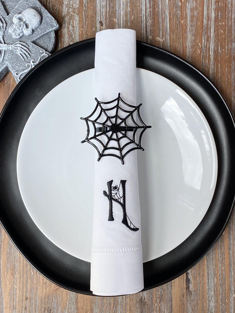 Monogrammed Spider Web Cloth Napkins-Set of 4 Halloween napkins - White Tulip Embroidery