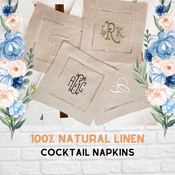 Set of 6 Embroidered Cocktail Napkins with Single Initial Monogram