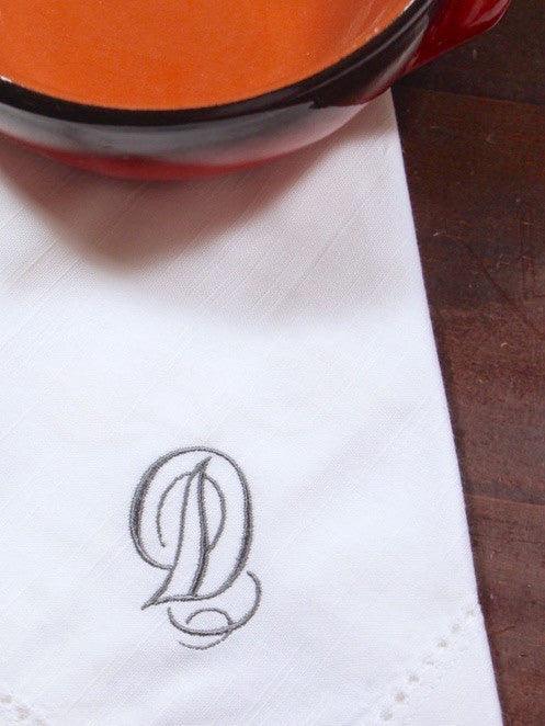 Olivia Monogrammed Embroidered Cloth Dinner Napkins - Set of 4 napkins - White Tulip Embroidery