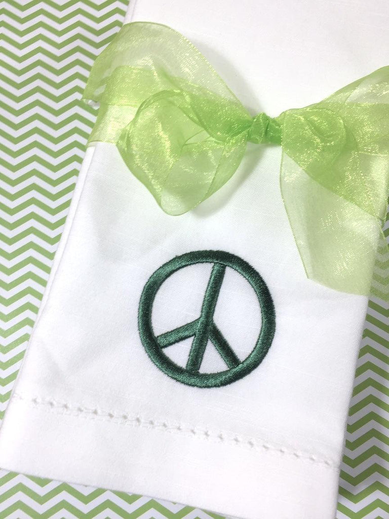 Peace Sign Embroidered Cloth Napkins - Set of 4 napkins - White Tulip Embroidery