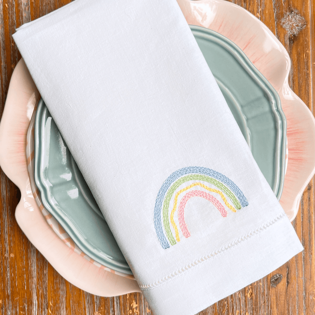 Rainbow Cloth Napkins, Set of 4 - White Tulip Embroidery