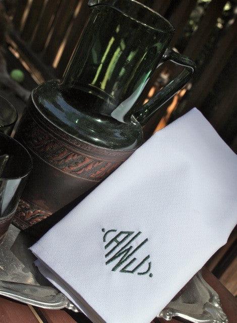 Retro Monogrammed Embroidered Cloth Dinner Napkins - Set of 4 napkins - White Tulip Embroidery