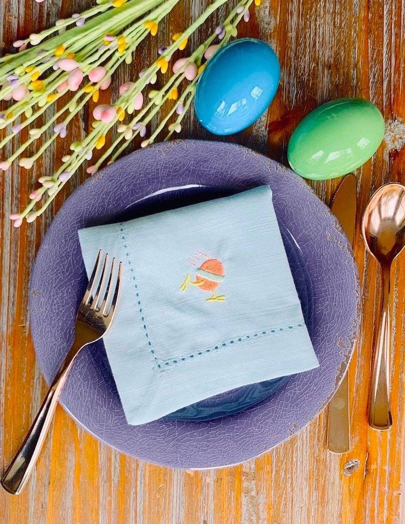Running Easter Egg Cloth Napkins - Set of 4 napkins - White Tulip Embroidery