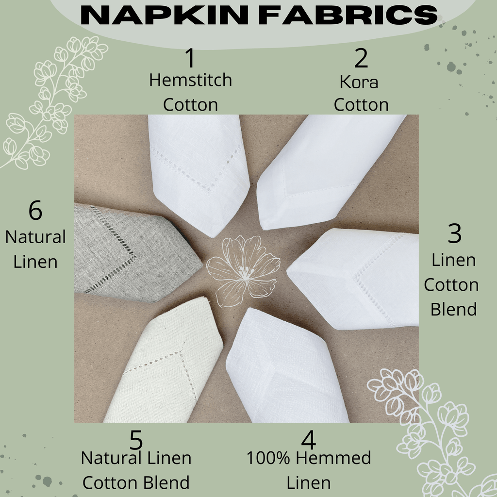 Sample Napkin Fabric Swatches - White Tulip Embroidery
