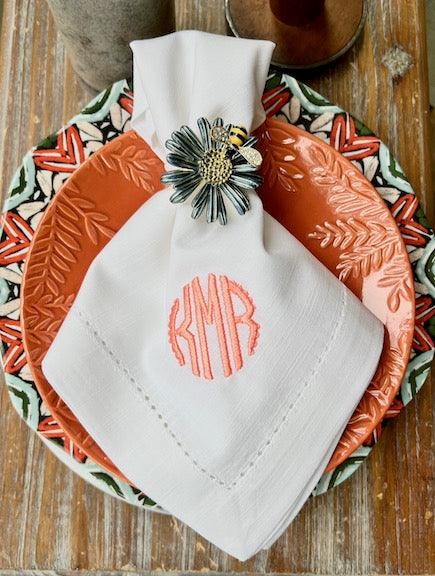 Sample Napkin - White Tulip Embroidery