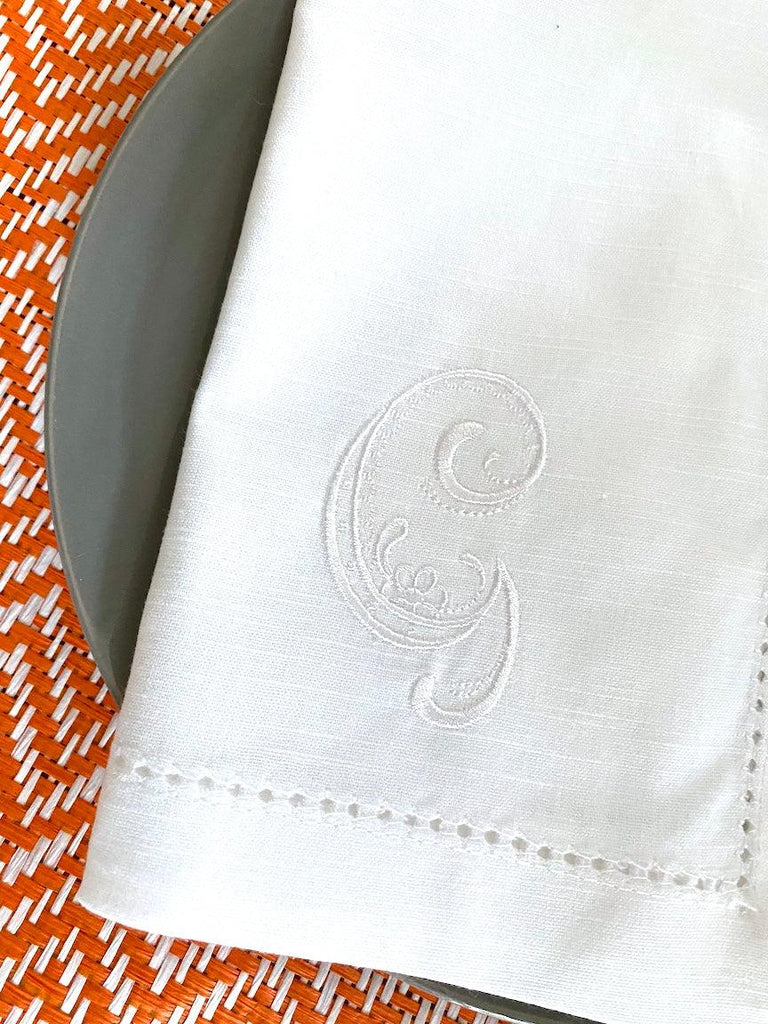Savanna Floral Monogrammed Napkins - Set of 4 napkins - White Tulip Embroidery