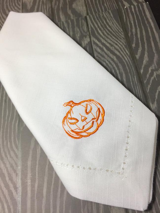 Scary Jack O' Lantern Pumpkin Halloween Cloth Napkins - White Tulip Embroidery