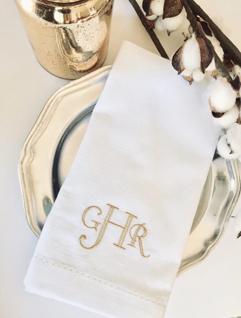 Select Monogrammed Embroidered Cloth Napkins - White Tulip Embroidery