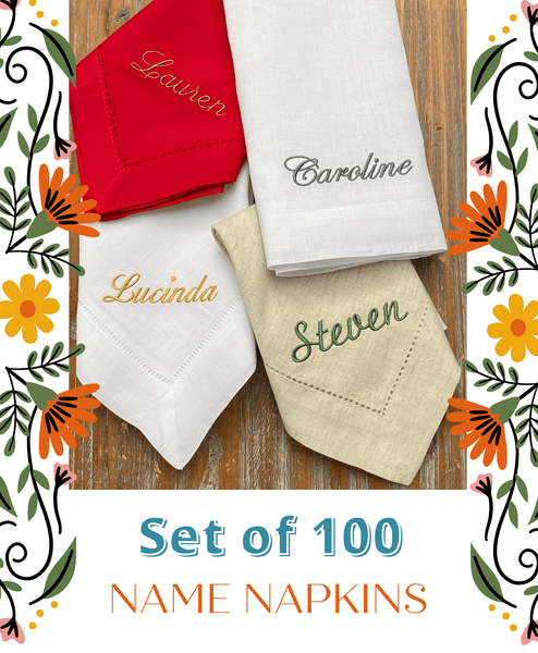 Set of 100 Personalized Wedding Party Monogrammed Name Napkins