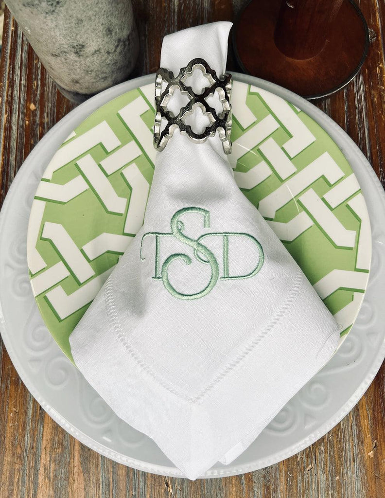 Sienna Monogrammed Cloth Dinner Napkins - Set of 4 napkins - White Tulip Embroidery