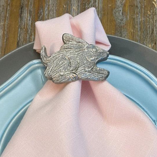 Silver Easter Bunny Napkin Rings, Set of 6, Silver Easter napkin rings - White Tulip Embroidery
