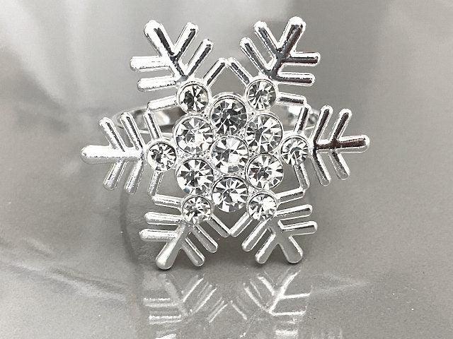 Silver Snowflake Napkin Rings, Set of 4, Silver Christmas napkin rings - White Tulip Embroidery