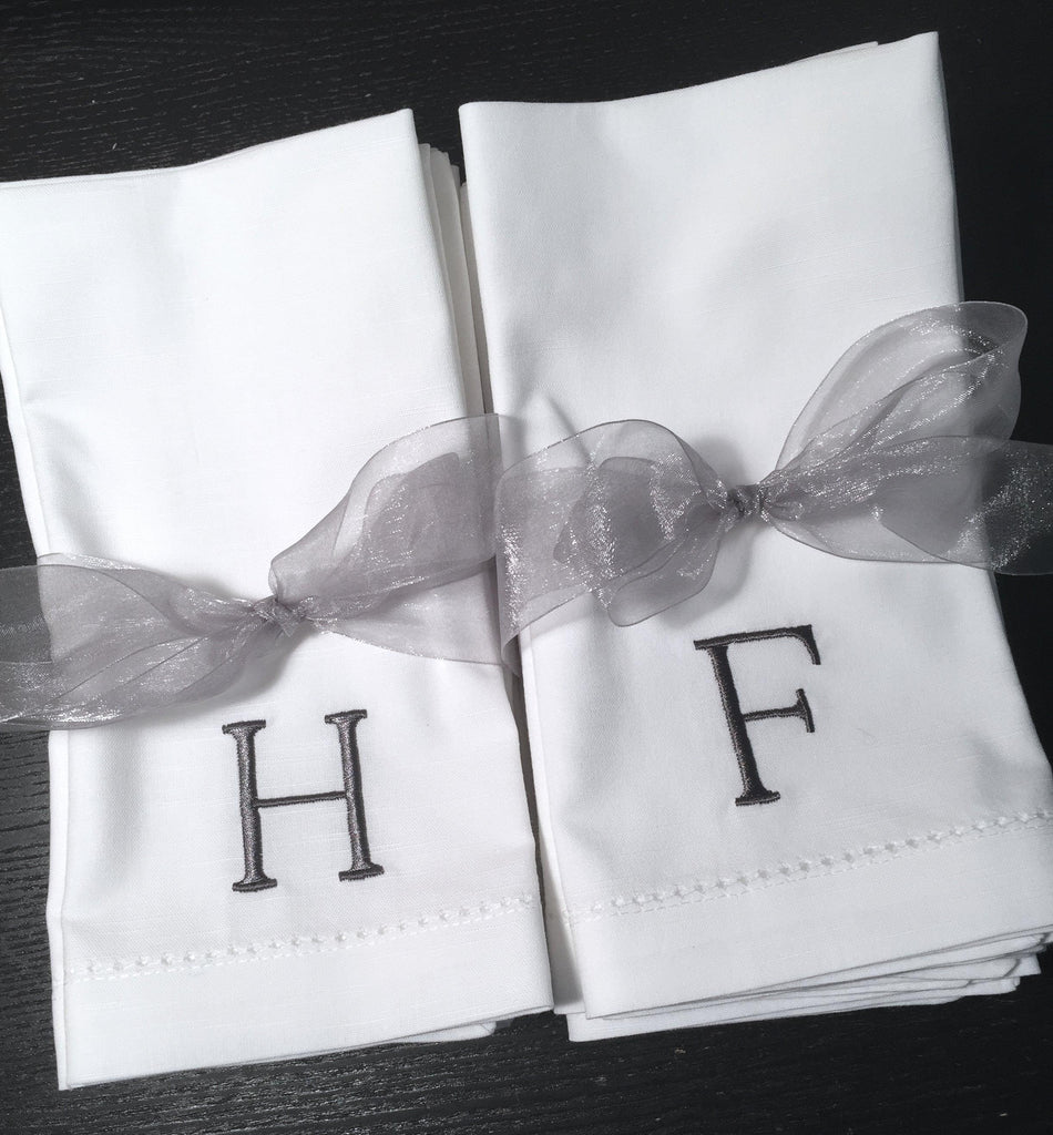Simple and Modern Monogrammed Embroidered Cloth Napkins - White Tulip Embroidery