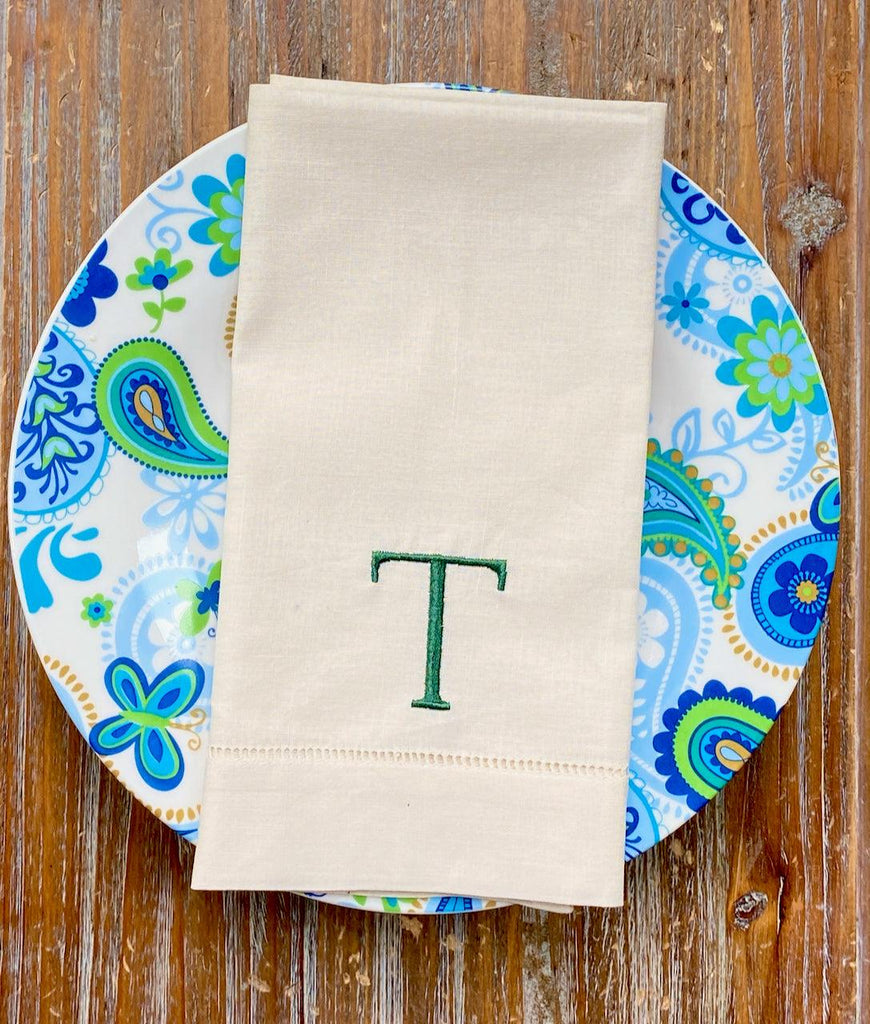 Simple and Modern Monogrammed Embroidered Cloth Napkins - White Tulip Embroidery