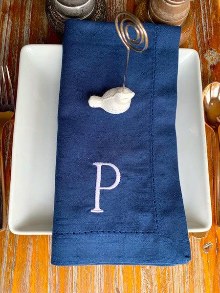 Embroidered Dinner Napkins with Pocket Fold Single Letter Monogram