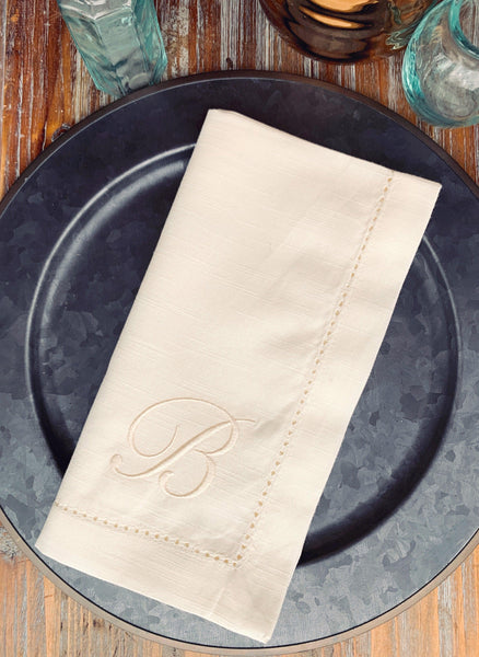 100% White Linen Napkins with Embroidered French Monogram with matt  Egyptian Thread