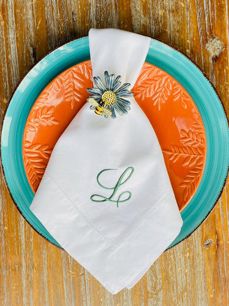 Elegant Easter Floral Embroidered Cloth Napkins – White Tulip Embroidery