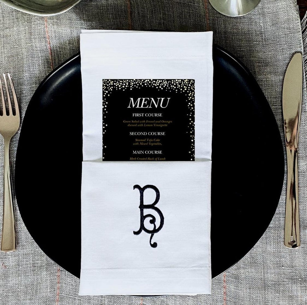 Southern Monogrammed Cloth Dinner Napkins - Set of 4 napkins - White Tulip Embroidery