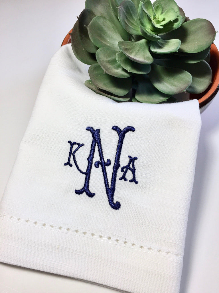 Southern Monogrammed Embroidered Cloth Napkins - White Tulip Embroidery