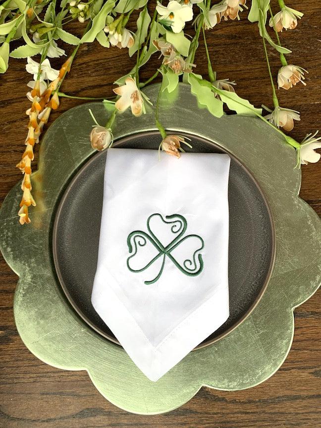 St. Patrick's Day Clover Cloth Napkins - Set of 4 napkins - White Tulip Embroidery