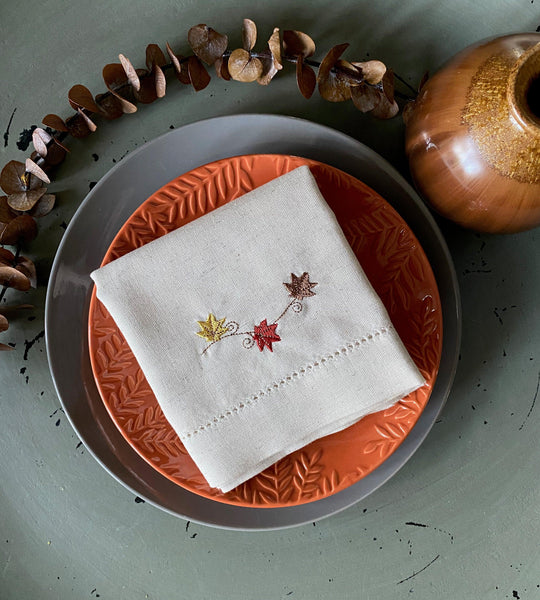 Embroidered Napkin in white linen